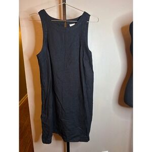 A New Day Womens Black Linen Blend Sleeveless Shift Dress Size M Mini Keyhole